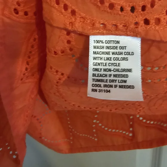 NWT Crown & Ivy Orange Off Shoulder Eyelet Cotton Large Top Small - Picture 5 of 5